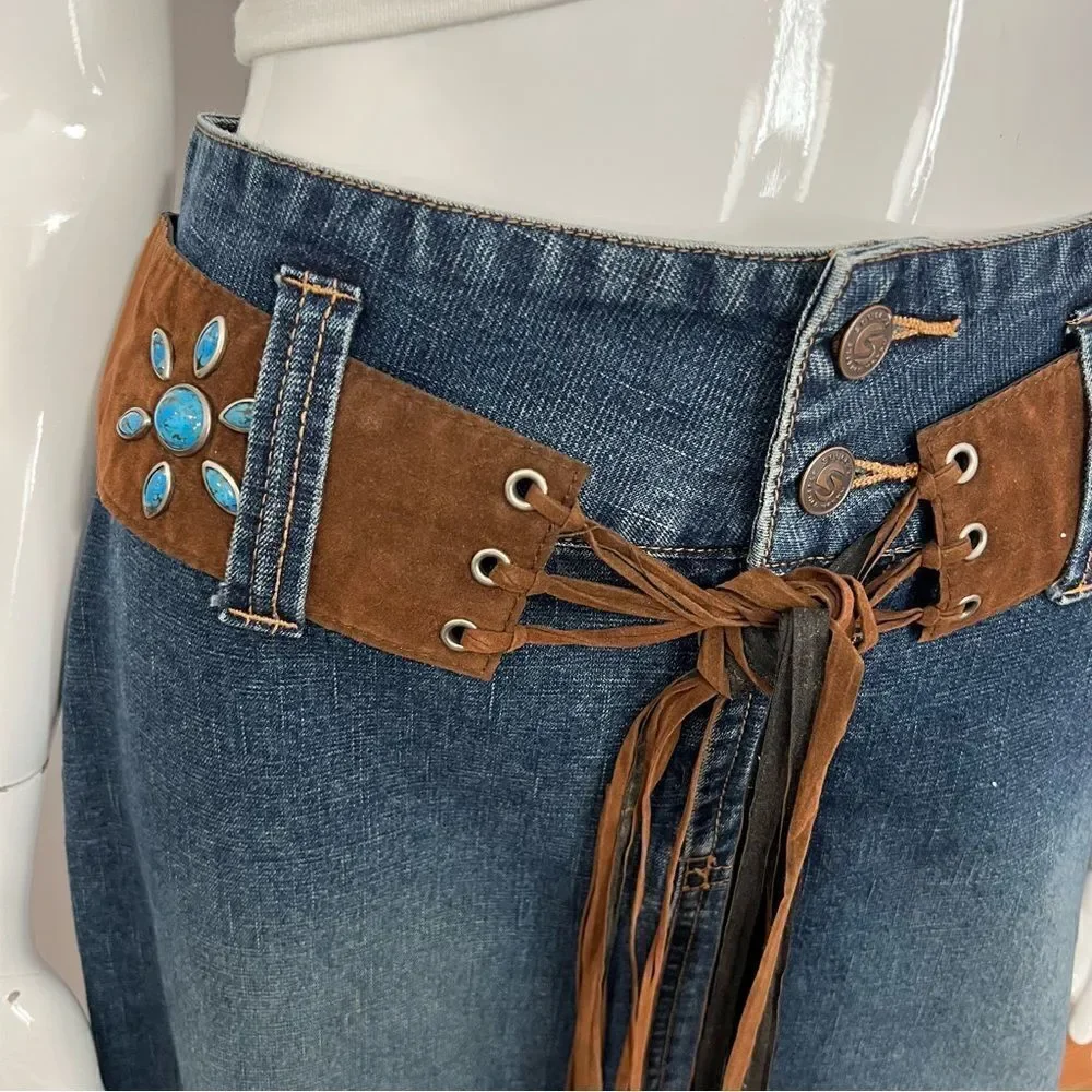 Vintage‎ Y2K Squeeze by Stephen Hardy side slit midi blue jean skirt - 9/10